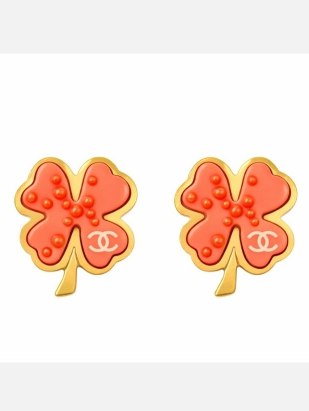 Chanel Coral Four-leaf Clover Gold-plated Earrings